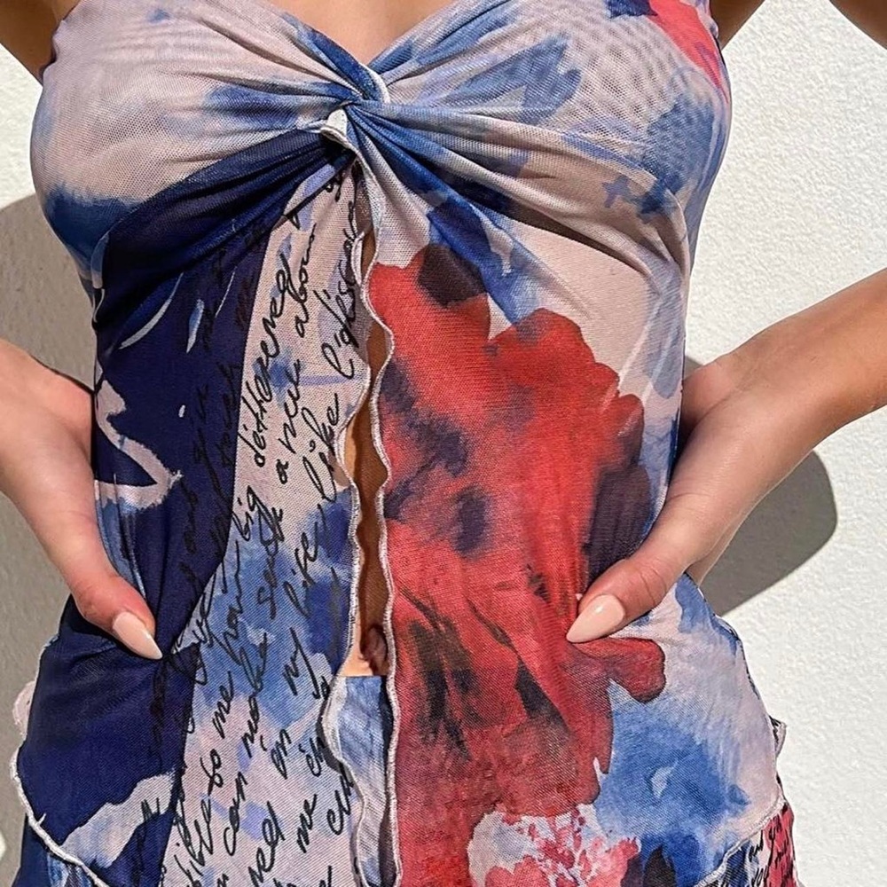 Tiger Mist 2-Piece Tube Top & Addison Maxi Skirt Set in Blue & Red Floral Print